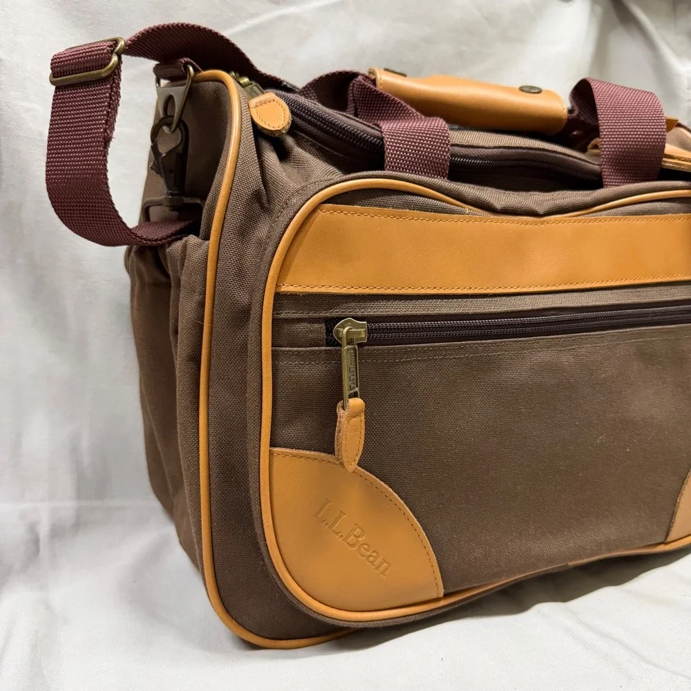 Vintage LL Bean Weekender Carry On Duffle Bag Brown Canvas Leather Travel